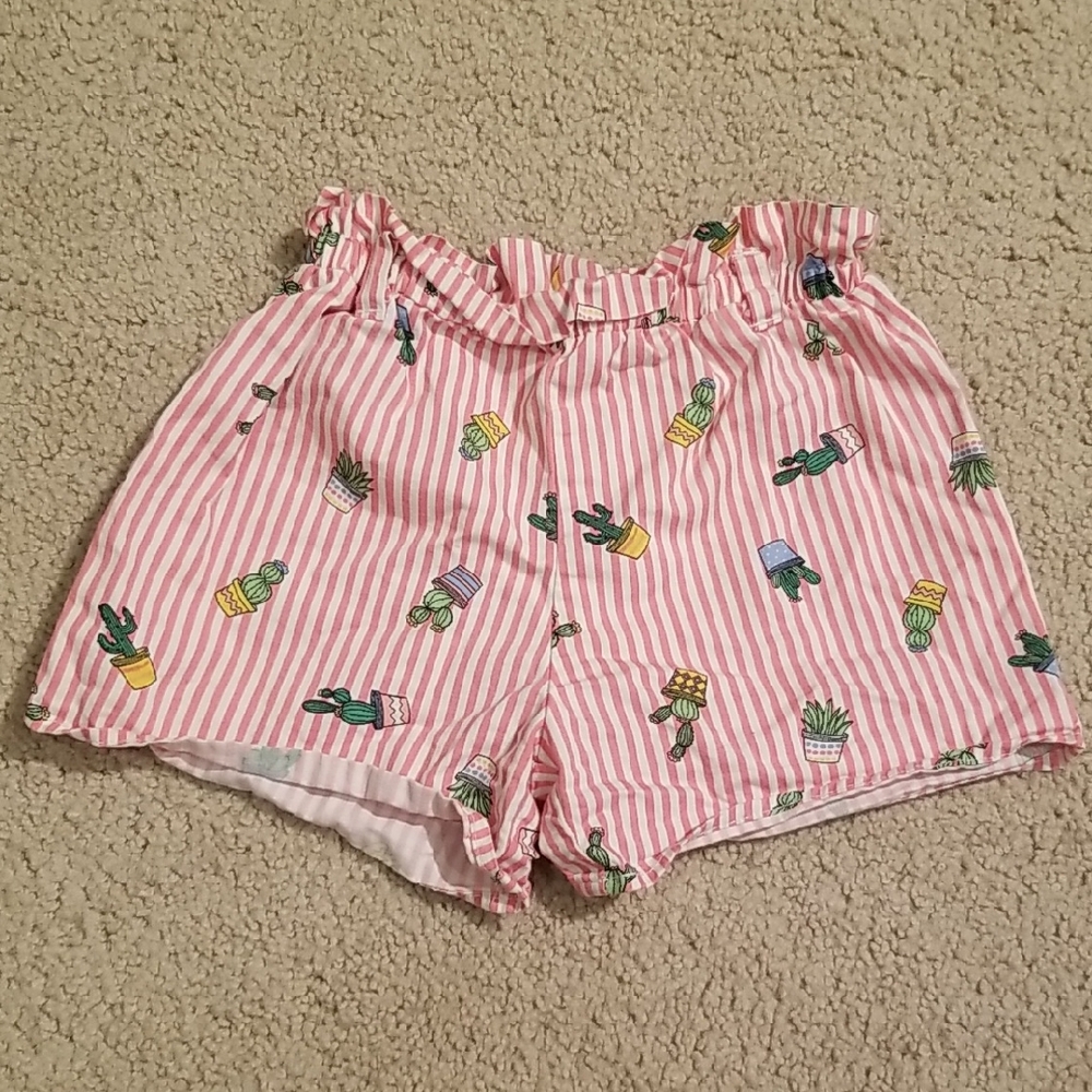 Flapdoodles Pink Striped Cactus Print Shorts